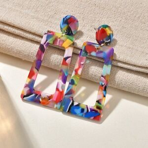 Rainbow Acrylic Trapezoidal Dangle Earrings